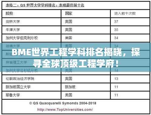 BME世界工程学科排名揭晓，探寻全球顶级工程学府！