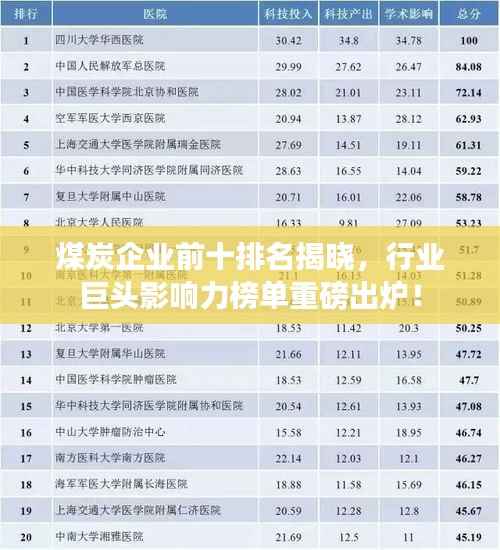 煤炭企业前十排名揭晓,行业巨头影响力榜单重磅出炉!